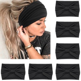 IVARYSS Wide Headbands for Women, Black Knotted Head Wraps Turbans, Large African Style Head Bands Hair Accessories, 6 Pack