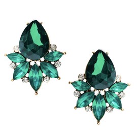 Antique Vintage Retro Style Hunter Dark Green Emerald Marquis Pear Rhinestone Bridal Bridesmaid Wedding Prom Cluster Earrings
