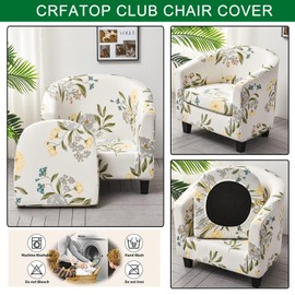 CRFATOP 2 Piece Club Chair Slipcover Stretch Barrel Chair Covers Printed Tub Chair Slipcovers Soft Armchair Sofa Cover Removable Couch Furniture Protector Arm Chair Cover for Living Room,D25