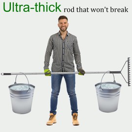 5.9FT--71IN Rake Heavy Duty Garden Rake,18IN Steel Tines Metal Head Rake Tool for Loosening Soil-Bow Rakes for Leaves,Yards