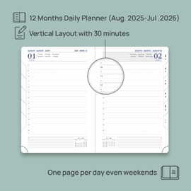 POPRUN Premium 2025-2026 Academic Diary A5 Page a Day - Hardback Mid Year Daily 25/26 Planner (Aug'25 - Jul'26) Day to Page, Monthly Tab, Pen Loop (Brown)