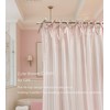 Pink Striped Shower Curtain Hookless Linen Blend Washable for Bathrooms