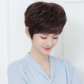 Human hair middle-aged women's wig full wig mom wig-WFIJ0JM black / 인모 중년 여성가발 통가발 엄마가발-WFIJ0JM 블랙