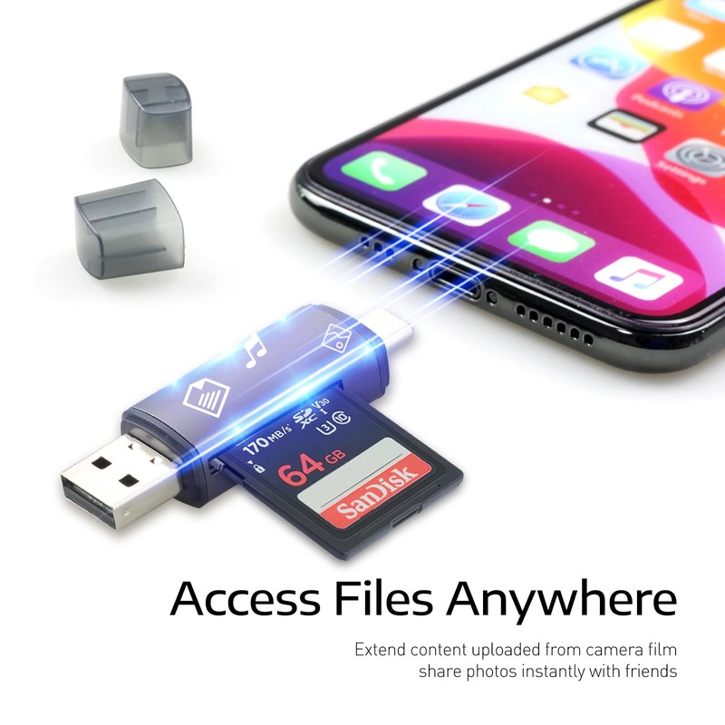 USB-C and USB SD Card Reader, 2-in-1 Aluminum Alloy Memory