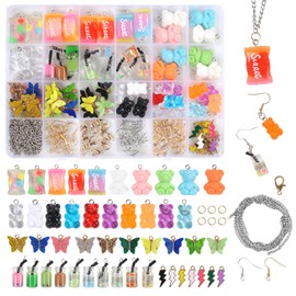 160-Piece Jewellery Making Set, Charms Pendant Set, Cool Things with Bubble Tea Butterfly Gummy Bears, Charms Pendant for Earrings, Necklace, Bracelet, Key Ring