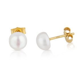 NKlaus Pair of Genuine Freshwater Pearl Stud Earrings 333 Yellow Gold 8ct Bouton Pearl Earrings, Yellow Gold