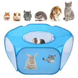 Rypet Collapsible Small Animal Cage Tent, Breathable Fabric Guinea Pig Playpen with Cover, Transparent Hamster Playpen Portable Pet Yard Exercise Fence for Reptile Rabbit Chinchilla Hedgehog(Blue)