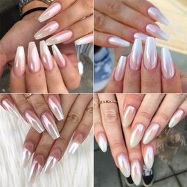 6 Colors Pearl Chrome Nail Powder, Metallic Mirror Effect Holographic Pigment Iridescent Aurora Mermaid Pearlescent Powder Glitter Dust for Gel Polish Nail Art Decorations