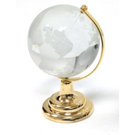 Amlong Crystal Etched Crystal Globe on Brass Colored Base - 4 inch tall