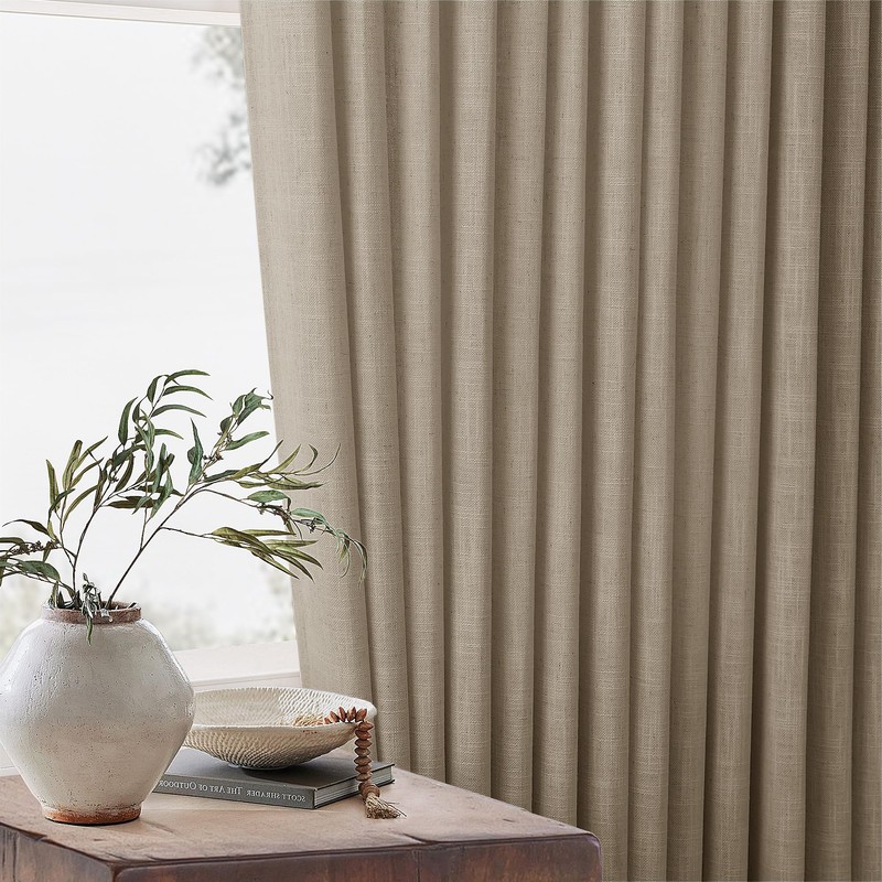 Pleated Linen Curtains 90 Inches Long for Living Room Pinch