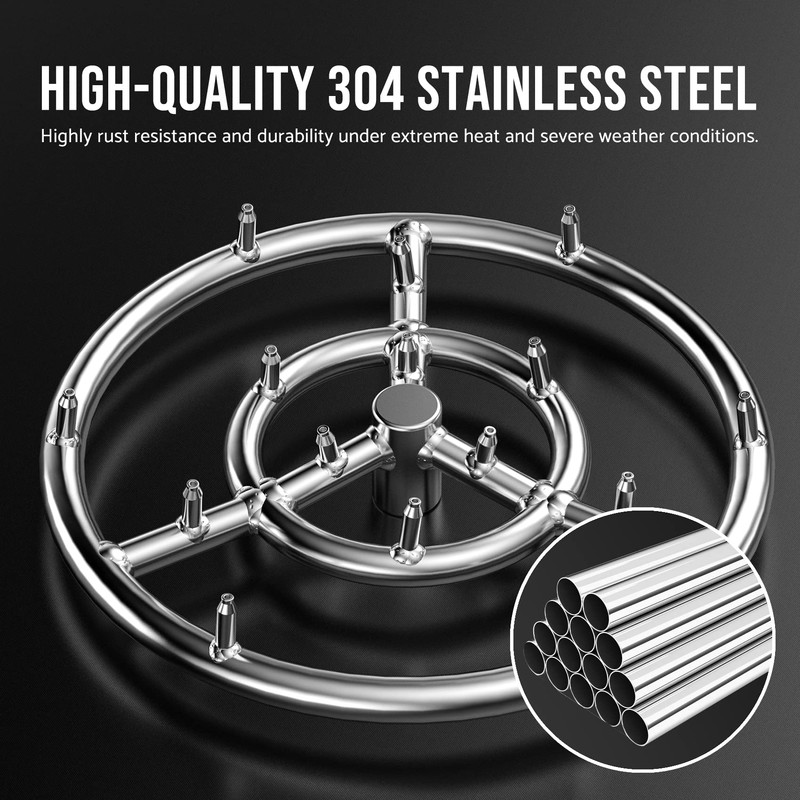 Skyflame 12-Inch Round Stainless Steel Fire Pit Jet Burner Ring