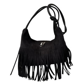Holibanna Women Fringe Bag Hippie Tassel Hobo Shoulder Purse Fringe Satchel Tassel Bag with Zipper Pockets Underarm Women Handbag (Black)