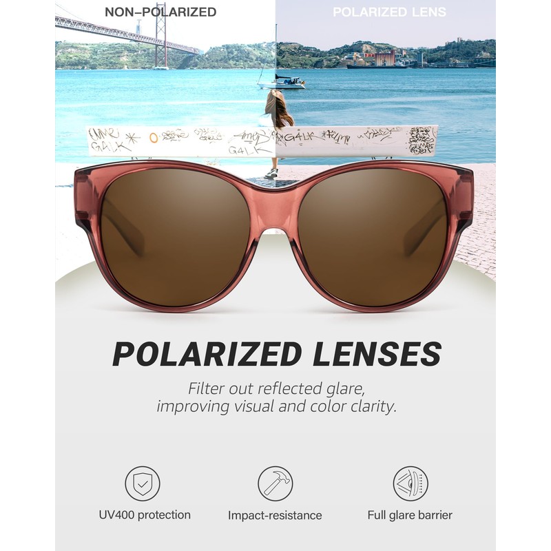 LVIOE Sunglasses for Glasses Wearers Women's Round Fit-Over Glasses with