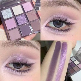 9 Colours Glitter Eyeshadow Palette, Waterproof Pigmented Eye Makeup Palette, Long-Lasting, Kein Abbröckeln, Kein Verwischen, Enthält 8 Lidschattenpinsel + Aufbewahrungstasche