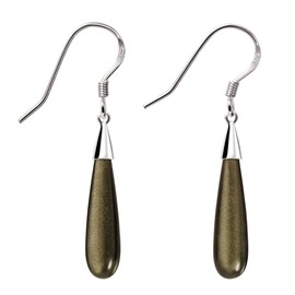 Franki Baker Long & Elegant Natural Gold Black Obsidian Gemstone & Sterling Silver Drop Earrings. Length: 5cm. Comes in Pretty Box.