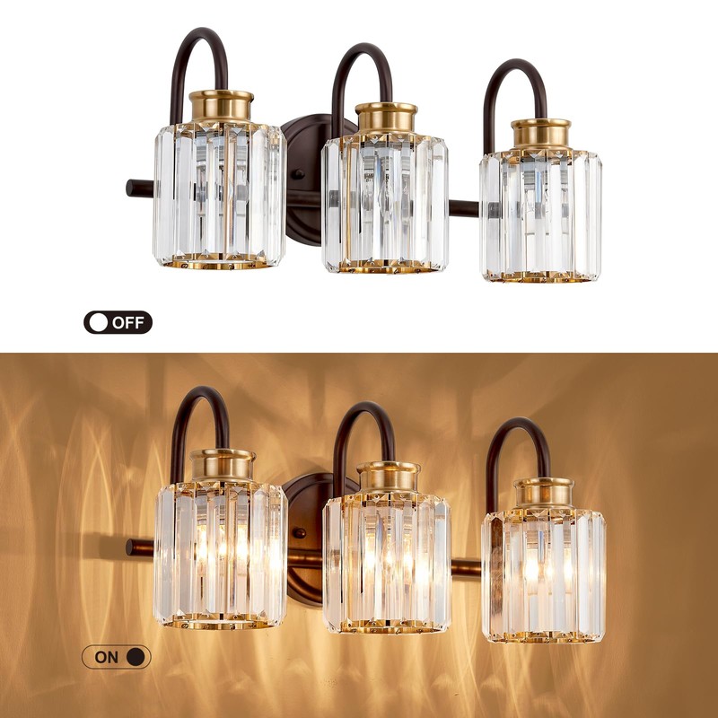 ALAISLYC ORB Bathroom Light Fixtures with K9 Crystal Lampshade Bathroom