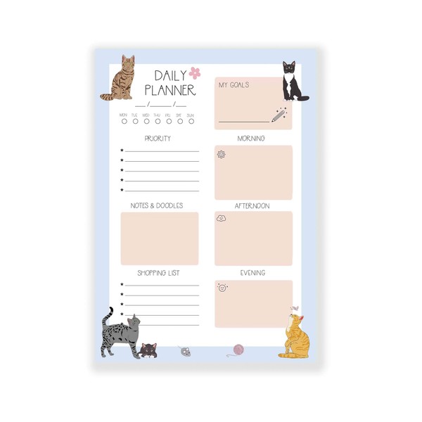 Daily Planner A5 Tear-Off Notepad - Cute Cat Themed Organiser