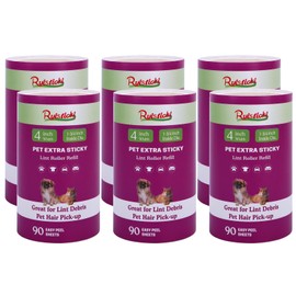 4 inch Lint Roller Replacement Refills Compatible with Scotch Brite Pet Hair Pickup Extra Sticky Lint Roller for Couches Clothes and More, 6 Pack 540 Easy Peel Sheets Total (Inside Dia. 1-3/4 inch)