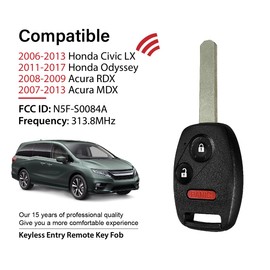 Car Key Fob Remote Keyless Entry Control N5F-S0084A 313.8MHz 3 Button Replacement for 2006-2017 Honda Civic LX Odyssey Acura RDX MDX - 2 Pack