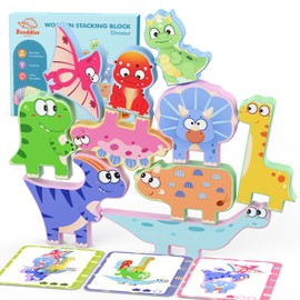 Zeoddler Montessori Toys for Toddlers, 10 Pack Wooden Dinosaur Stacking Blocks, Sorting & Stacking Preschool Learning Activities, Gift for Boys, Girls