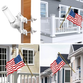 No Driling Flag Pole Holder for Railing,Flag Pole Mount for Porch & Fence Rail, Apartment Balcony,Square Railing-Two Installation Methods-with Silicone Pads,for 1” flagpole (White)