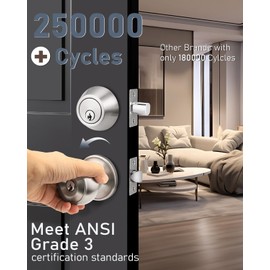 Brotima 3 Pack Keyed Alike Front Door Knob and Deadbolt Set, Entry Door Locksets with Single Cylinder Deadbolt, Satin Nickel Flat Round Door Lock Set for Bedroom/Office/Exterior Doors