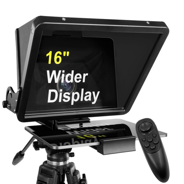 16 inch Large Teleprompter for All Tablets (4-12.9 inch Tablet), Remote Control and Teleprompter App, 70/30 Beam Splitter Glass, Aluminum Body and a Packbag, Angle Adjustment, Make Short Videos/Speech
