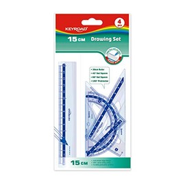 School Ruler Set - Ruler 15 cm - 45° Angle - 60° - Protractor 180° - Robust Plastic Material - Keyroad