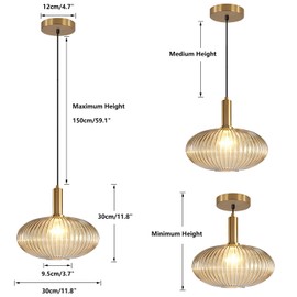 KCO Lighting Modern Gold Globe Pendant Lamp 1-Light Mid Century Antique Brass Dining Pendant Light Amber Glass Farmhouse Pendant Lighting Adjustable Large Vintage Hanging Ceiling Pendant Light