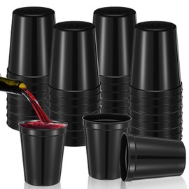 cobee 36 Pack 16 oz Reusable Blank Plastic Cups, Stadium Cups Hard Dishwasher Safe Plastic Drink Tumbler Drinking Cups Stackable Party Cups Bulk for Graduation Events Weddings DIY Projects(Black)