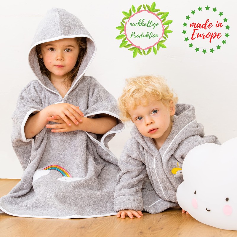 Smithy High-Quality Terry Towelling Poncho 100% Cotton White Cloud Rainbow