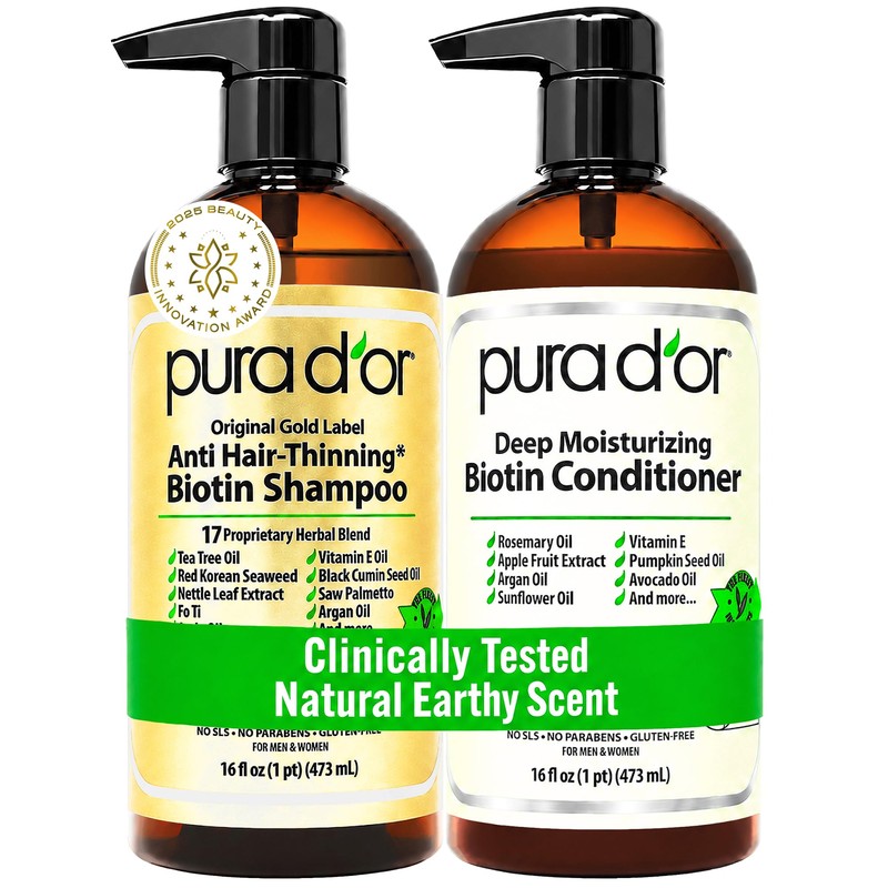 PURA DOR Gold Label Anti-Thinning Deep Moisturizing Therapy Shampoo Conditioner