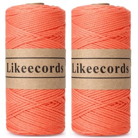 Likeecords 100% Cotton Rope Crochet Yarn Bag Cord 2mm 350Yards Braided Macrame Cord Macrame Rope Crochet Thread Gift for Knitter(Orange)