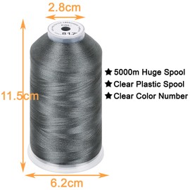 New brothread - 2 Huge Spools 5000M Each Polyester Embroidery Machine Thread 40WT for Commercial and Domestic Machines - Gray