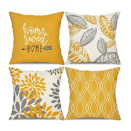 TSKDKIT Yellow Cushion Covers 45 x 45cm Square Pillow Covers 18 x18'' Cushion Case Square Throw Pillow Case Cotton Pillowcase for Sofa Bedroom Living Room Decor