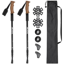 JELEX Nature Telescopic Walking Poles for Nordic Walking Adjustable, Includes Various Attachments for Outdoor Activities, Ultralight Hiking Poles with Antishock Technology (Black Premium)