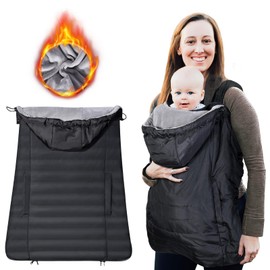 Orzbow Waterproof Baby Carrier Rain Cover,Universal Baby Carrier Winter Cover with Drawstring Hood,Warm Coral Fleece Liner,Front Pocket,Baby Sling Waterproof Cover with Zip for Winter,Spring,Autumn