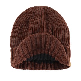 Home Prefer Men's Winter Hat Thick Knit Beanie Cap with Visor Newsboy Beanie Hat Walnut
