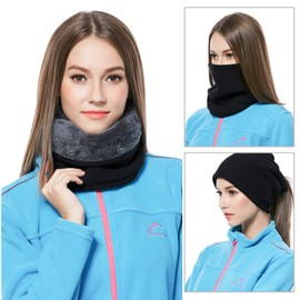 TAGVO Winter Fleece Neck Warmer, Soft Double Layer Fleece Thick Thermal Neck Gaiter Elastic Multifunctional Scarf Windproof Skiing Neck Tube Ear Warmer Balaclava Hood Unisex for Outdoor Sports