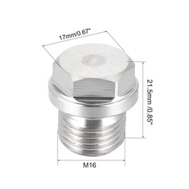 sourcing map M16 X 1.5 Male Outer Hex Head Plug - 304 Stainless Steel Solid Thread Corrosion Resistant Bung Plug Pipe Fitting