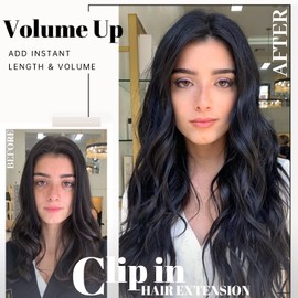 KooKaStyle Hair Extensions 4PCS Thick Hairpieces Long Wavy Synthetic Clip in Hair Extensions Dark Black Brown Fiber Double Weft Natural Hair Extensions 24Inch for Women