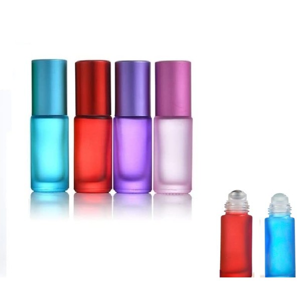 Glass Bottles for Essential Oils, Coloured Roll-On Bottles, Empty 5 ml, Roll On Glass Bottle, Roll On Glass Bottles for Essential Oil, Refillable Portable Roller Bottles for Essential Oils, Perfumes, Lotions