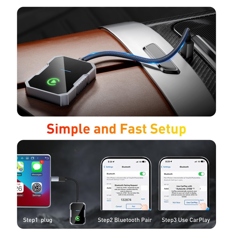 SWITCHFLUX Wireless Carplay Adapter,2024 Upgraded Apple CarPlay Converts Wired to
