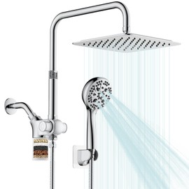 VXV 10 inch Filtered Shower Head,7 Settings High Pressure Dual Shower Heads with Handheld Spray Combo,3-Way Rain Shower Head with Filters,71''Shower Hose,Height Adjustable(Chrome)