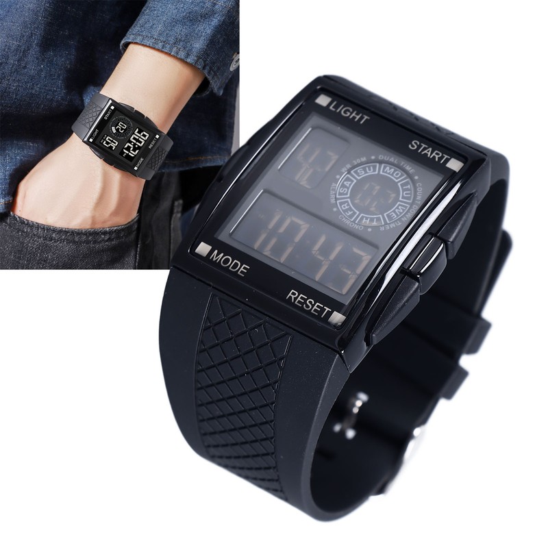 Digital Sport Watch Waterproof Stopwatch PU Leather Strap LED Luminous