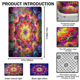 SEBKQ Trippy Mandala Area Rug Black Light,Large UV Reactive Glow in The Dark Boho Non-Slip Fluorescent Rug for Bedroom Living Room 70"×47"×0.39"