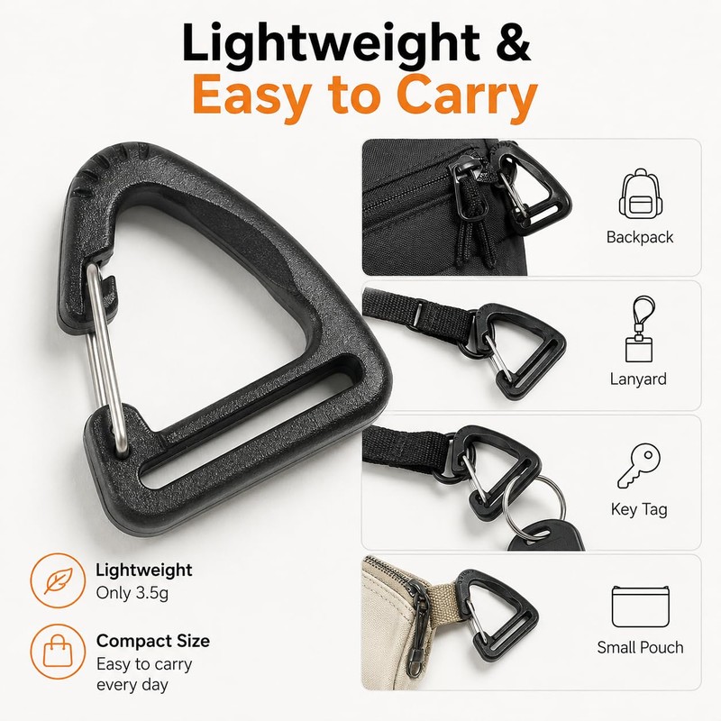 20Pcs Plastic Carabiner Clips, 1 Inch, Black Triangle Snap Hooks