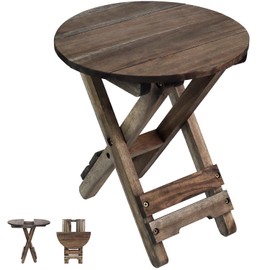 DAXULY Small Patio Table, Outdoor Folding Side Table, Portable Side Table, Small Side Table, Accent Table, Small Coffee End Table, Wood Table Top for Living Room, Bedroom... (Round - Walnut - Set 1)