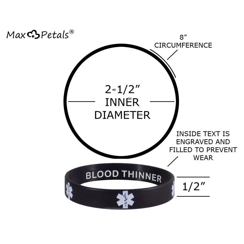 Blood THINNER Medical Alert ID Privacy Enhanced Silicone Bracelets Black