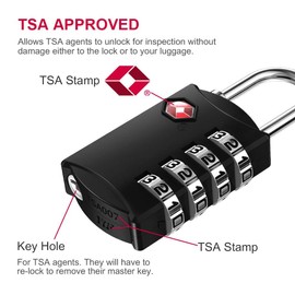 TSA Approved Luggage Lock, Travel Lock, 4 Digit Combination Lock for Suitcase, Backpack and Handbag Zippers, Small Padlock for School Gym Locker, Cabinet, Drawer, Easy Read Dials with Alloy Body